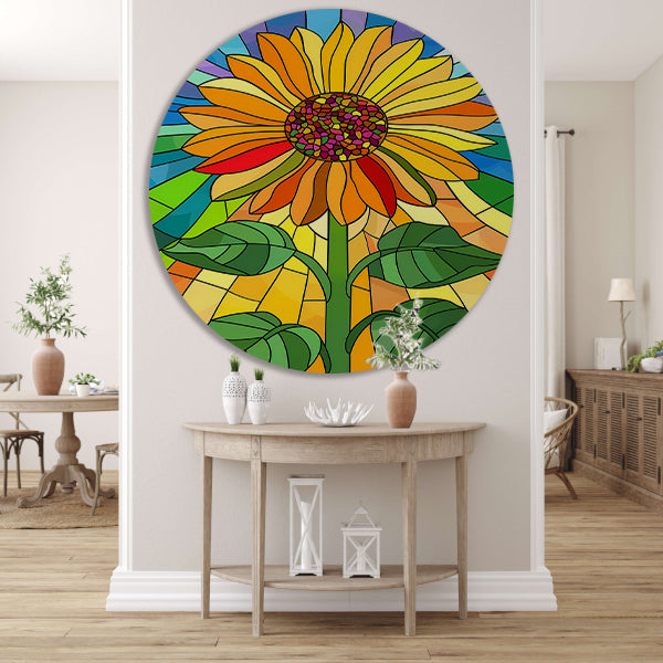 Kleurrijke zonnebloem in art nouveau stijl aluminium muurcirkel