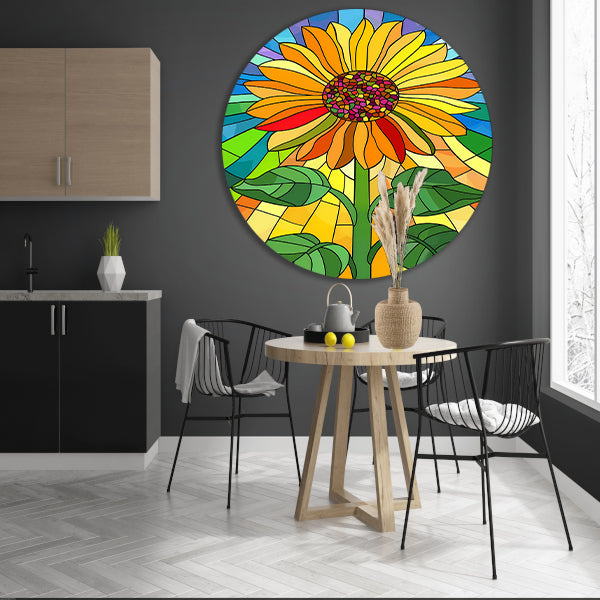 Kleurrijke zonnebloem in art nouveau stijl aluminium muurcirkel