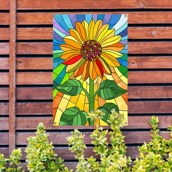 Kleurrijke zonnebloem in art nouveau stijl tuinposter