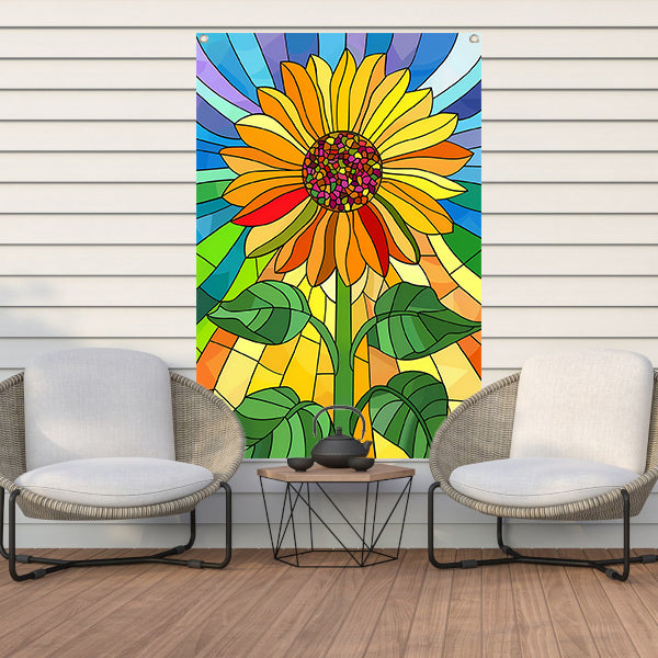 Kleurrijke zonnebloem in art nouveau stijl tuinposter
