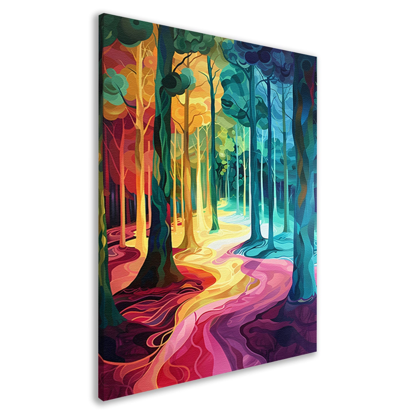 Kleurrijk en surrealistisch boslandschap schilderij canvas