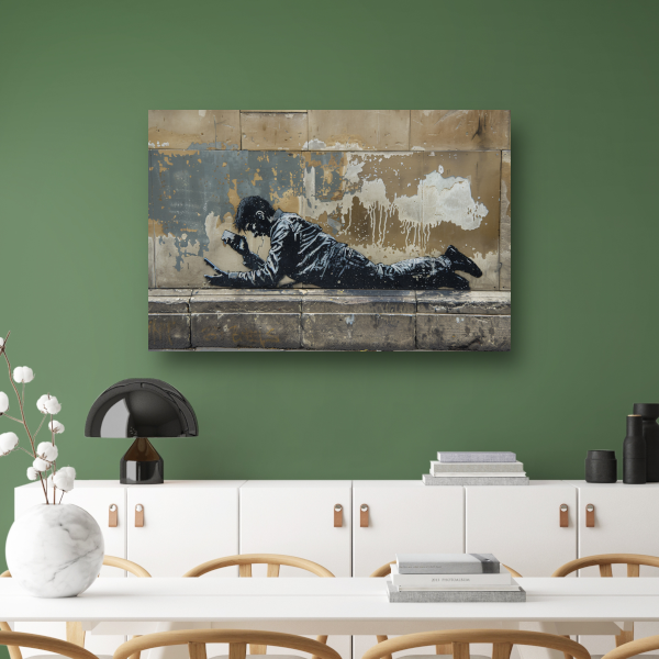 Man Geabsorbeerd door Zijn Smartphone poster