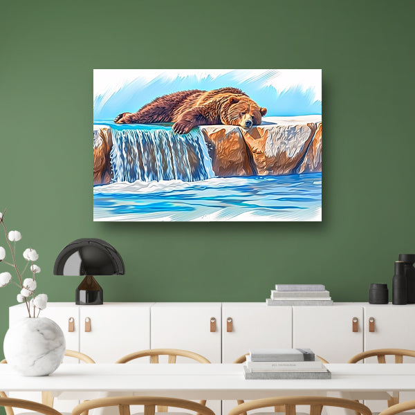 Beer rustend op waterval in natuur acrylglas