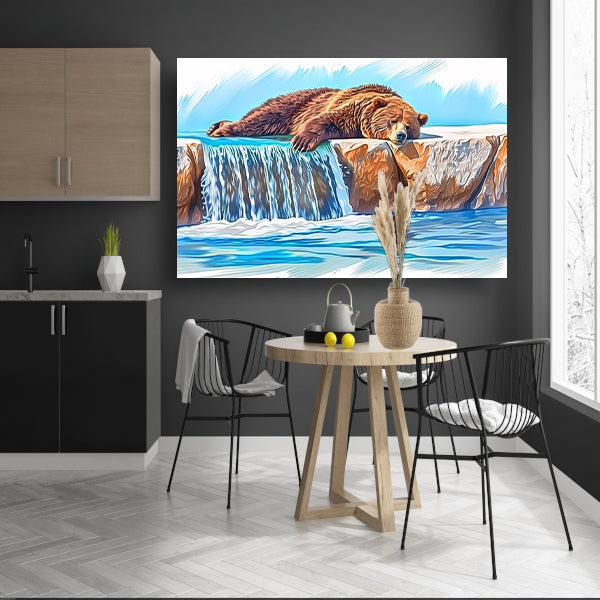 Beer rustend op waterval in natuur acrylglas