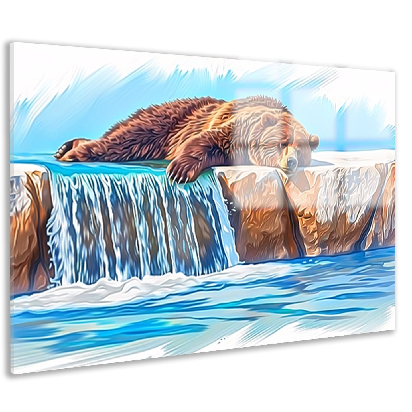 Beer rustend op waterval in natuur acrylglas