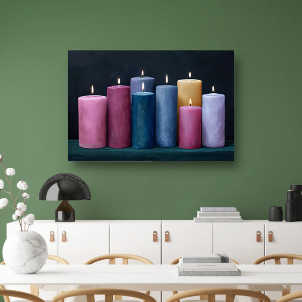 Realistische kleurrijke kaarsen voor huisdecoratie canvas