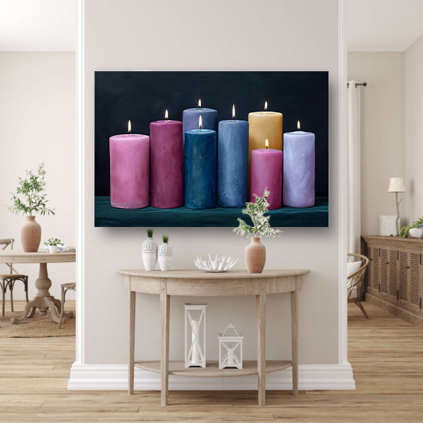 Realistische kleurrijke kaarsen voor huisdecoratie canvas