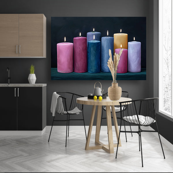 Realistische kleurrijke kaarsen voor huisdecoratie canvas