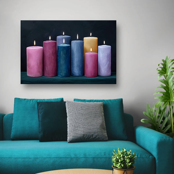 Realistische kleurrijke kaarsen voor huisdecoratie canvas