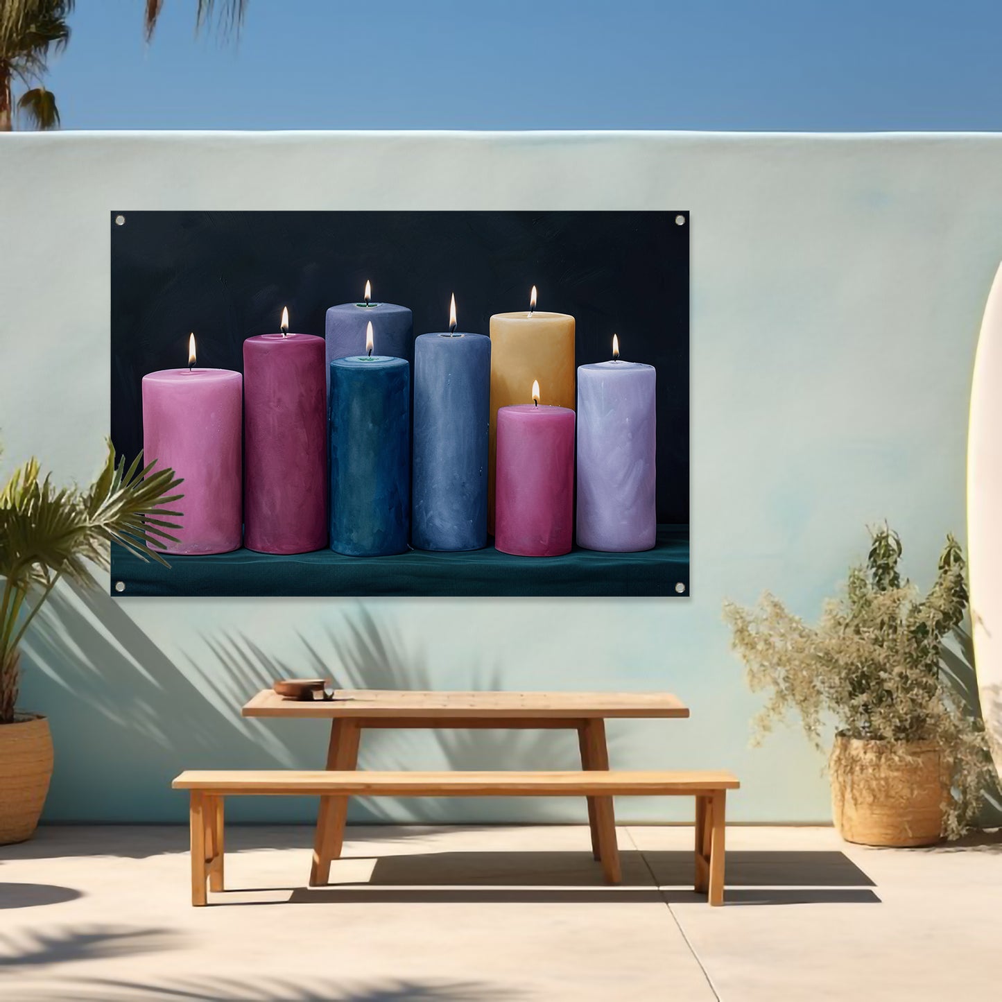 Realistische kleurrijke kaarsen voor huisdecoratie tuinposter