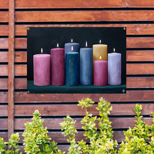 Realistische kleurrijke kaarsen voor huisdecoratie tuinposter