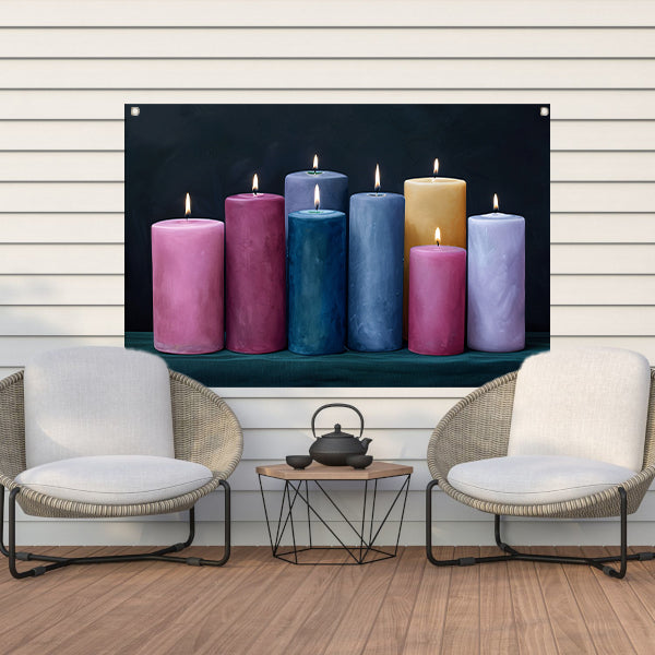 Realistische kleurrijke kaarsen voor huisdecoratie tuinposter