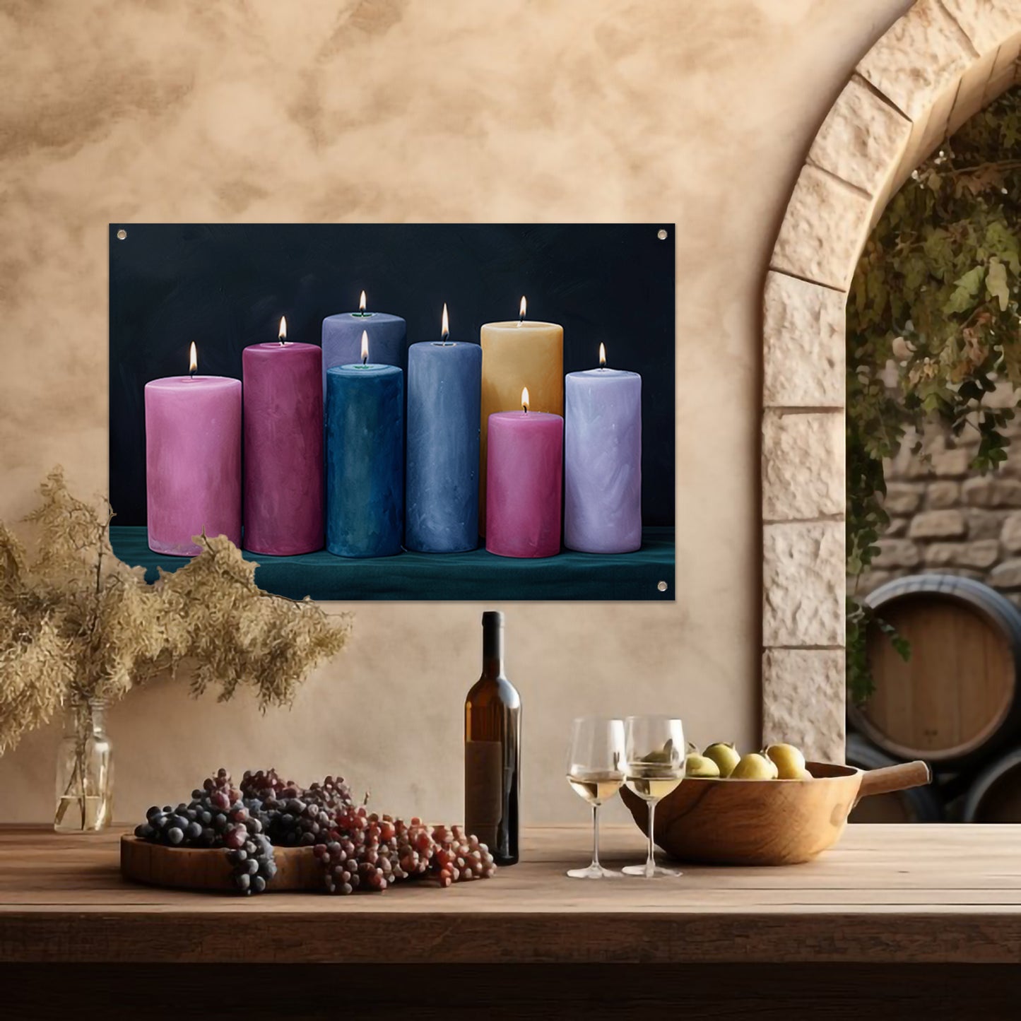 Realistische kleurrijke kaarsen voor huisdecoratie tuinposter