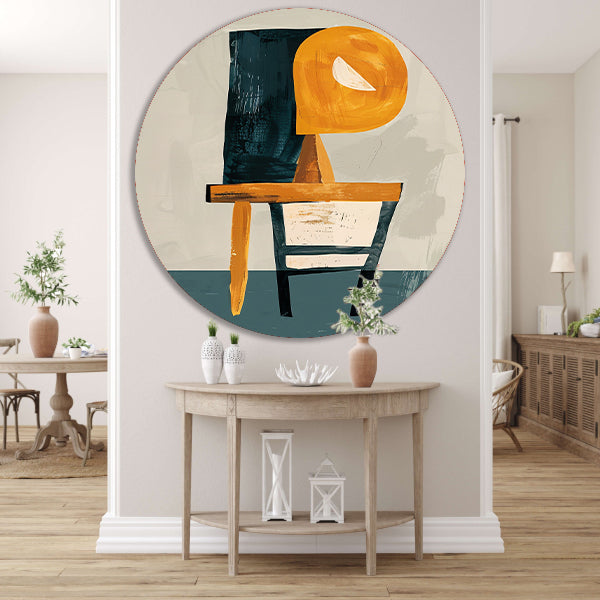 Abstracte Stoel met Geometrische Lamp aluminium muurcirkel