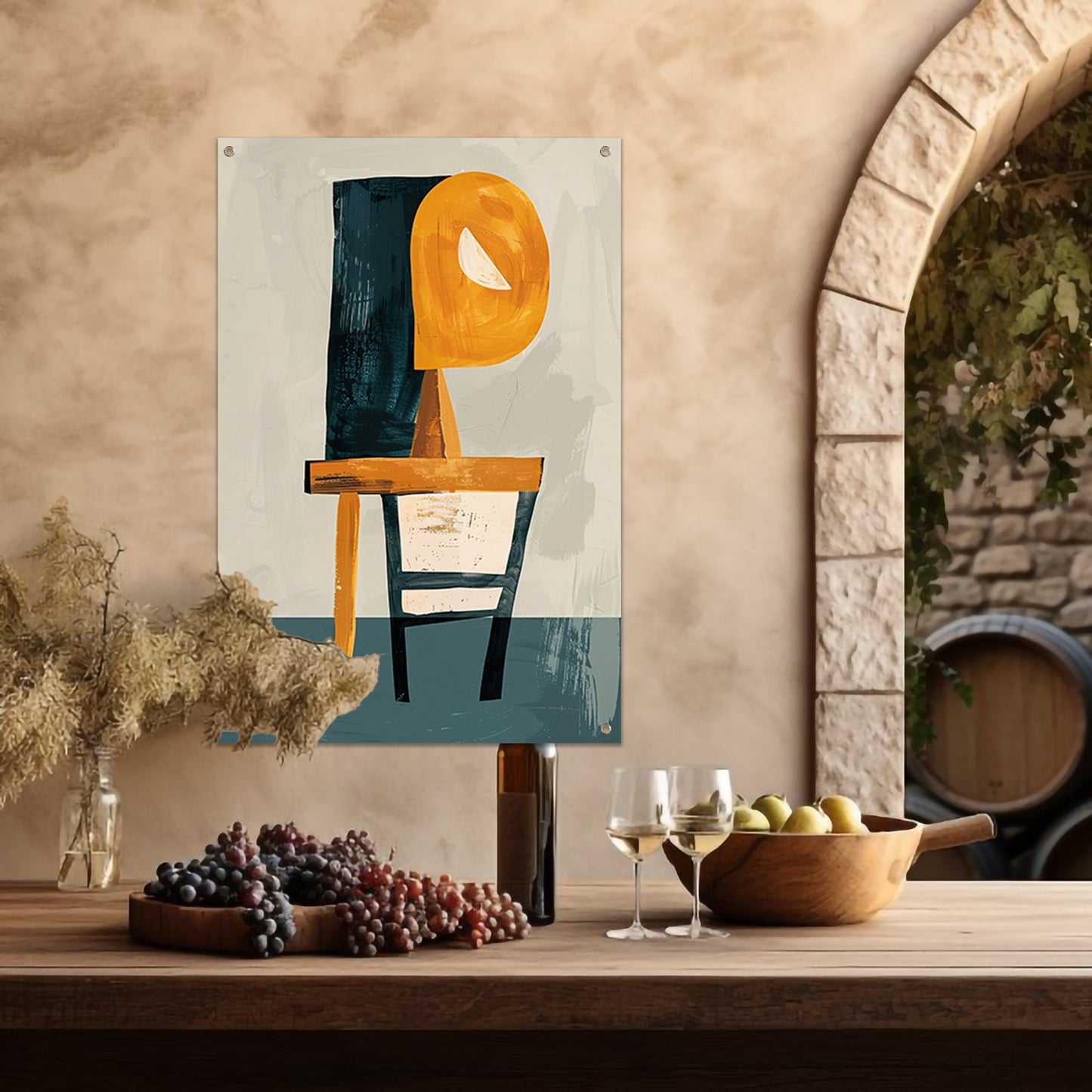 Abstracte Stoel met Geometrische Lamp tuinposter