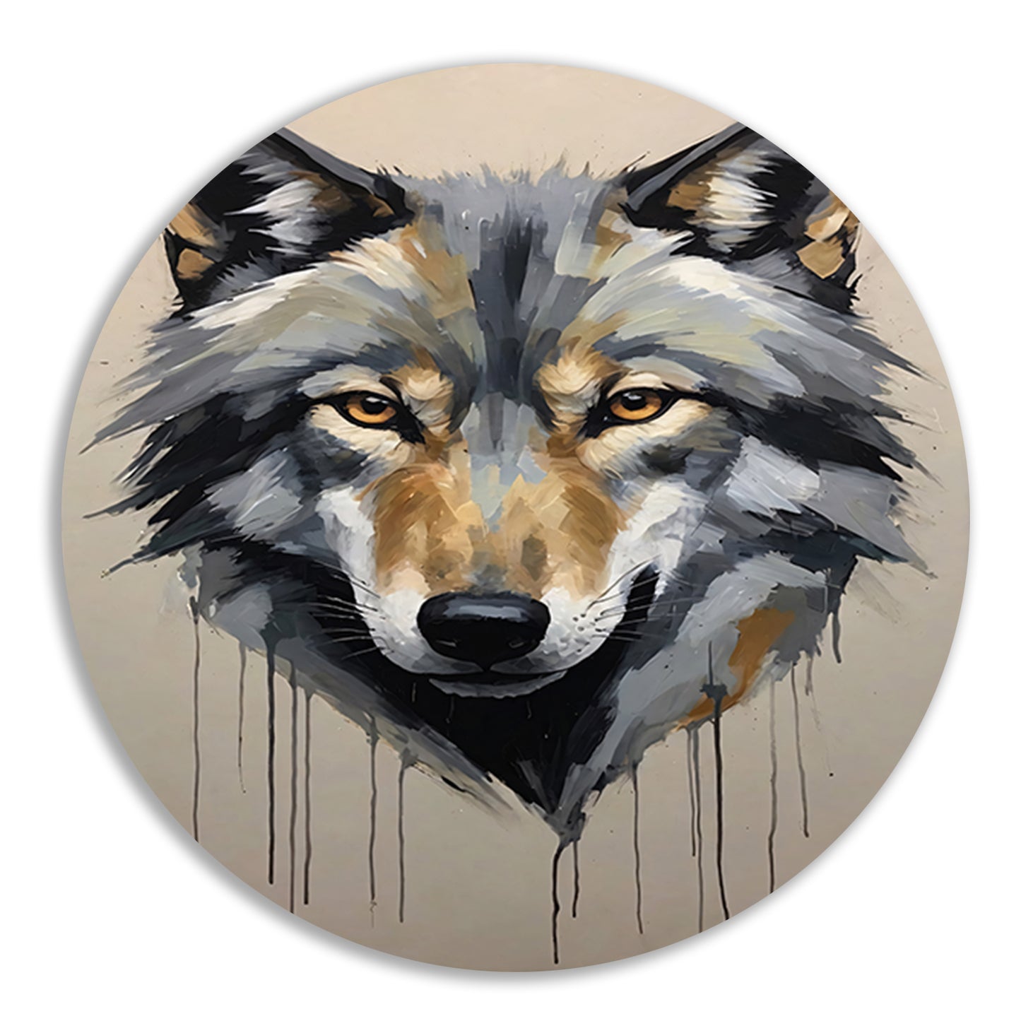 Abstracte Wolf in Kleurrijke Penseelstreken aluminium muurcirkel