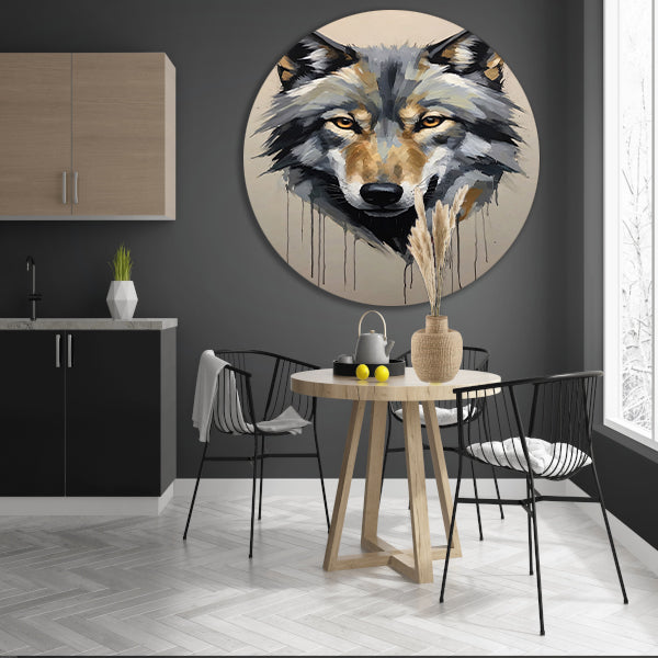 Abstracte Wolf in Kleurrijke Penseelstreken aluminium muurcirkel