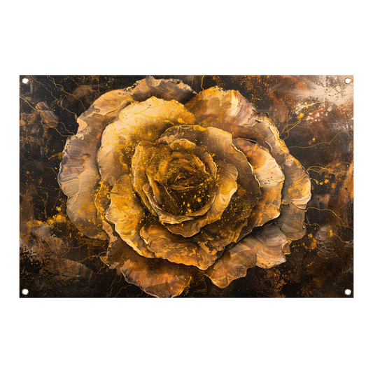 Gouden en Zwarte Abstracte Roos op Schilderij tuinposter