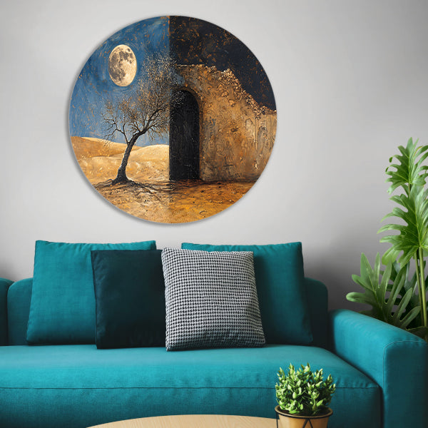 Slaapkamer met maanlicht aluminium muurcirkel