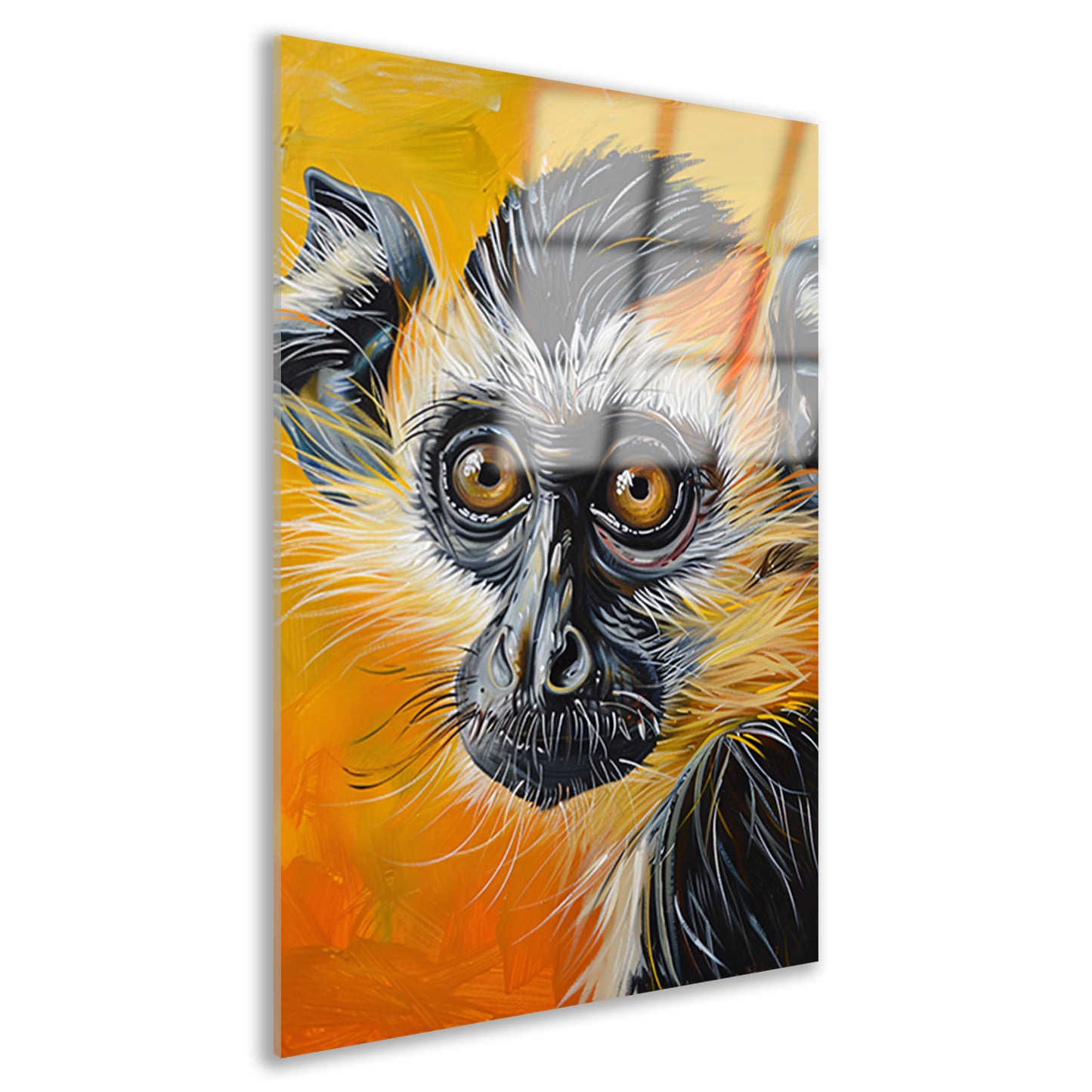 Realistisch schilderij van een kleurrijke aap acrylglas