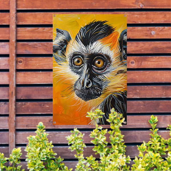 Realistisch schilderij van een kleurrijke aap tuinposter