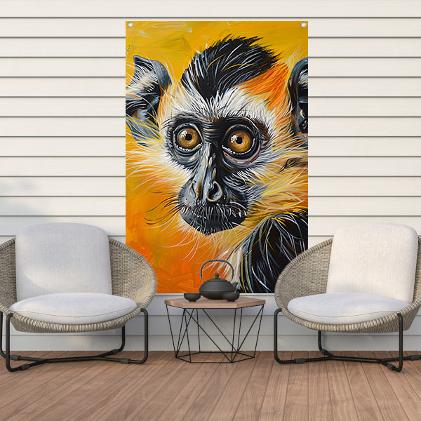 Realistisch schilderij van een kleurrijke aap tuinposter