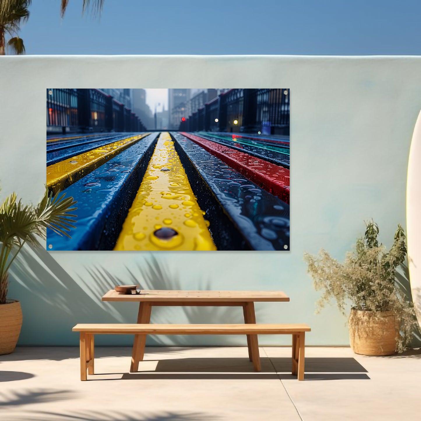 Regenboogbanken tuinposter