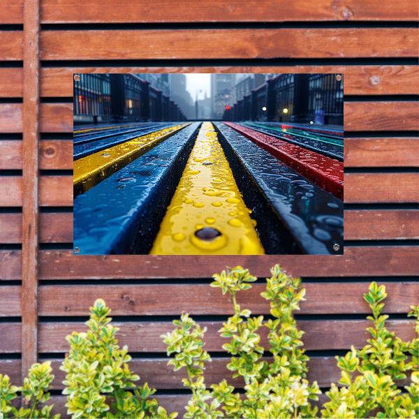 Regenboogbanken tuinposter