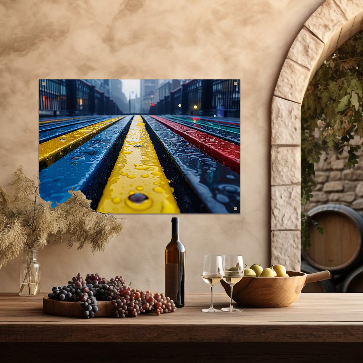 Regenboogbanken tuinposter