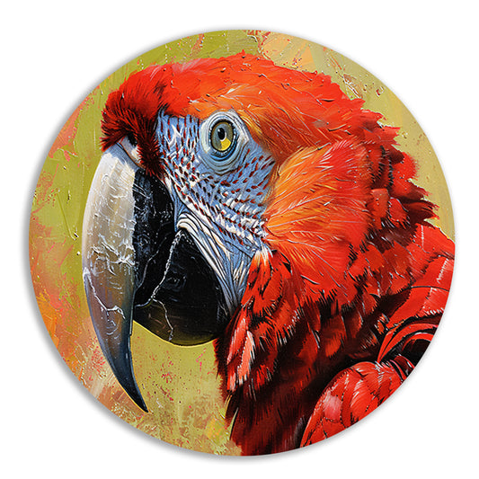 Kleurrijk schilderij van een levendige papegaai aluminium muurcirkel