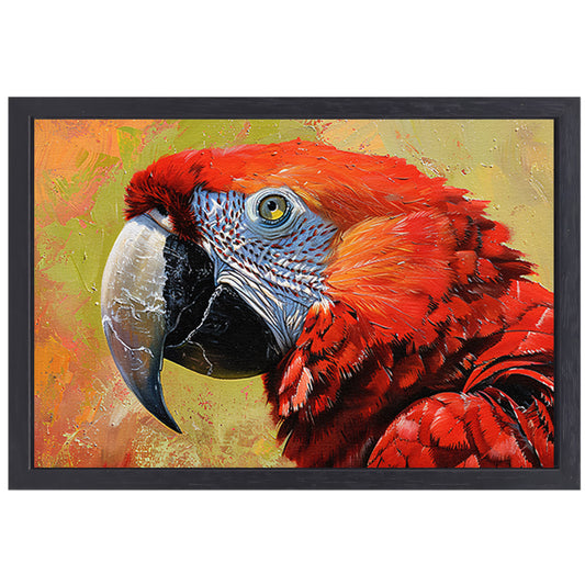 Kleurrijk schilderij van een levendige papegaai canvas met baklijst