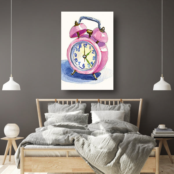 Roze Vintage Klok Aquarel Schilderij poster