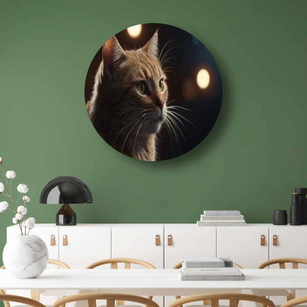 De stille majesteit van een kat bij avondlicht aluminium muurcirkel