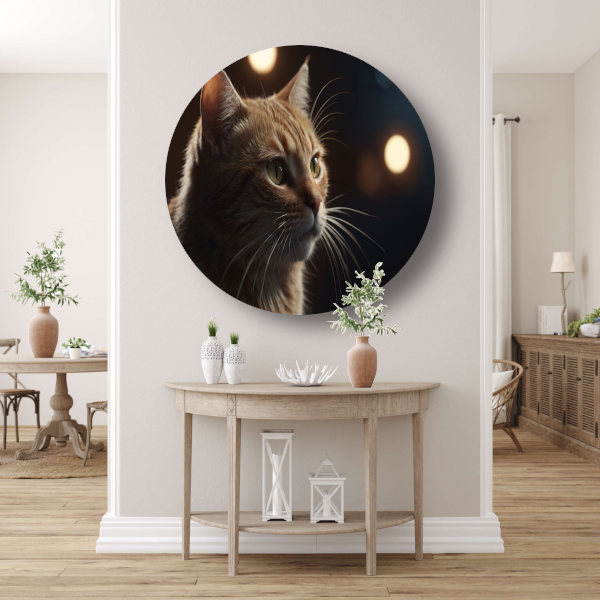 De stille majesteit van een kat bij avondlicht aluminium muurcirkel