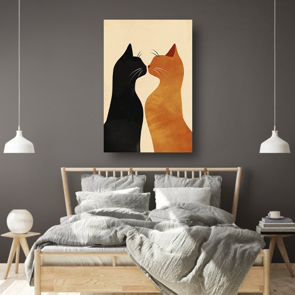 Twee katten in liefdevolle pose met aardetinten canvas