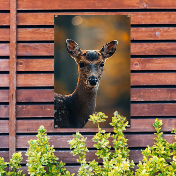 Close-up portret van een jong hert in het bos tuinposter