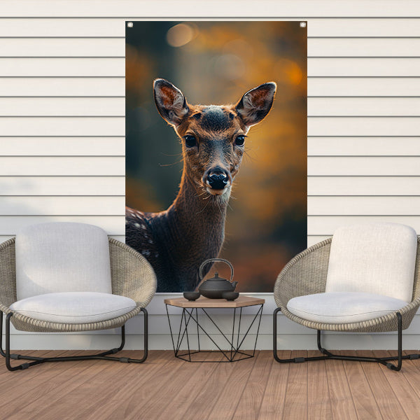 Close-up portret van een jong hert in het bos tuinposter
