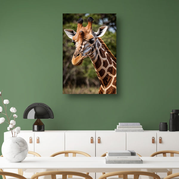 Gedetailleerde close-up van een wilde giraffe canvas
