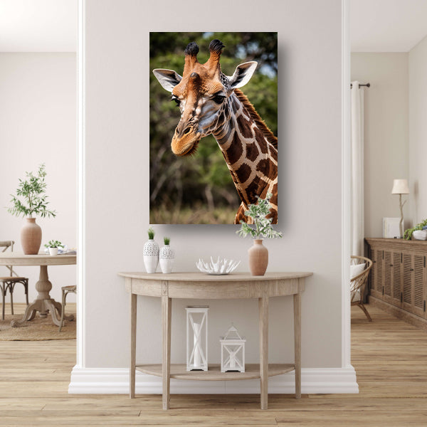 Gedetailleerde close-up van een wilde giraffe canvas