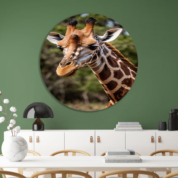 Gedetailleerde close-up van een wilde giraffe forex muurcirkel