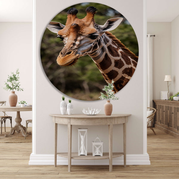 Gedetailleerde close-up van een wilde giraffe forex muurcirkel