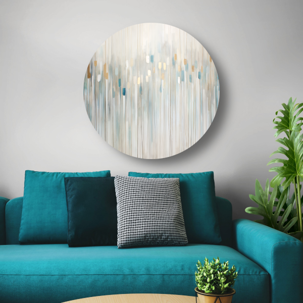 Blauw-witte abstracte compositie aluminium muurcirkel
