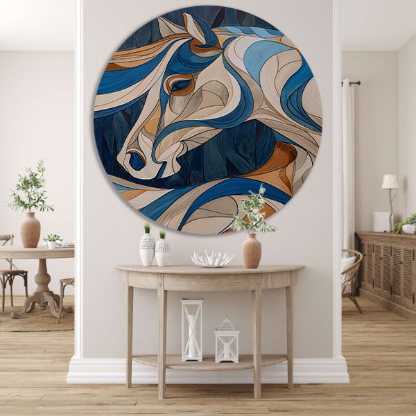 Kleurrijk kubistisch schilderij van een paard aluminium muurcirkel