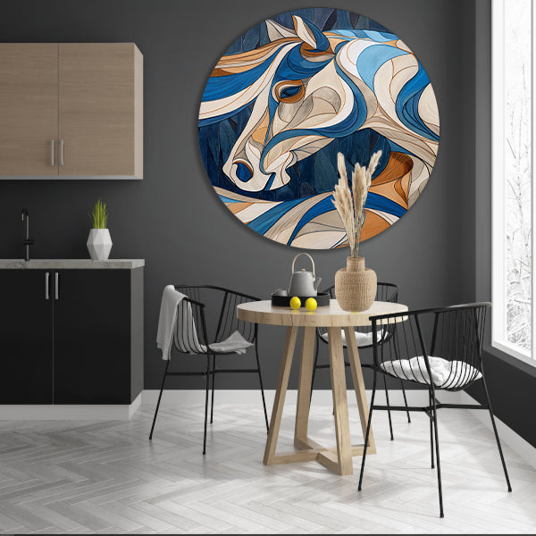 Kleurrijk kubistisch schilderij van een paard aluminium muurcirkel