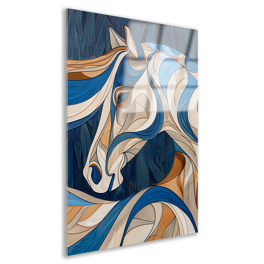Kleurrijk kubistisch schilderij van een paard acrylglas