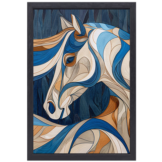 Kleurrijk kubistisch schilderij van een paard canvas met baklijst