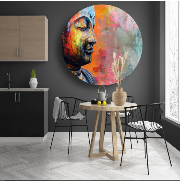 Epressief Kleurrijk Boeddha Gezicht Portret aluminium muurcirkel