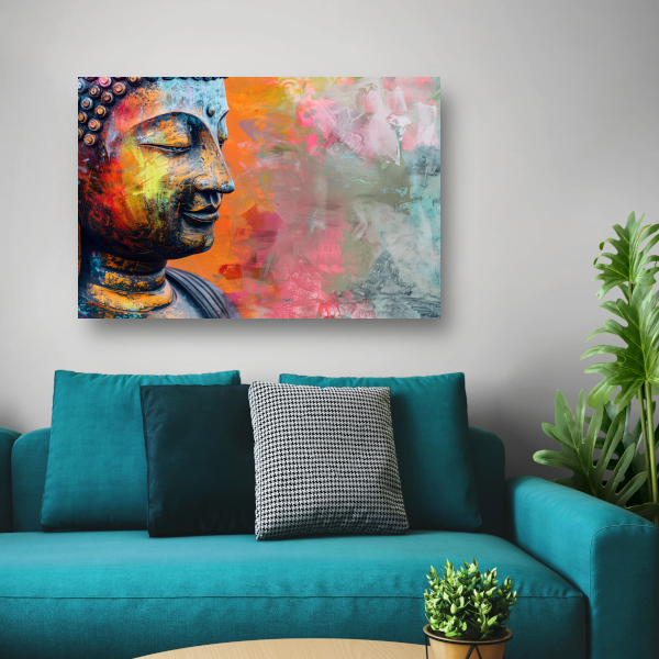 Epressief Kleurrijk Boeddha Gezicht Portret canvas