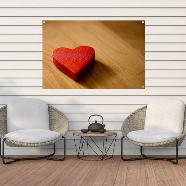 Eenvoudig Rood Hart op Houten Ondergrond tuinposter