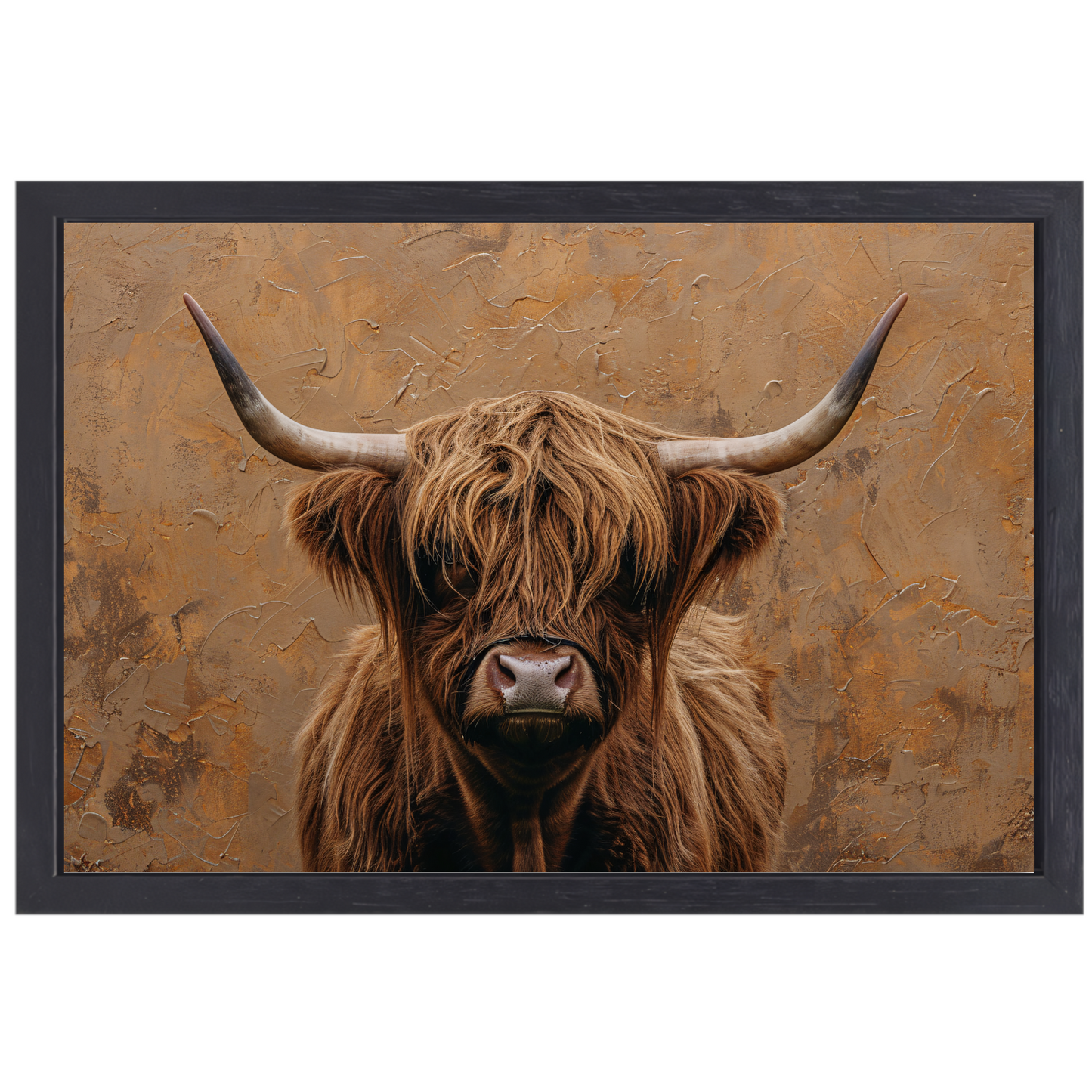 Rustieke Schotse Hooglander in Sepia Tinten canvas met baklijst